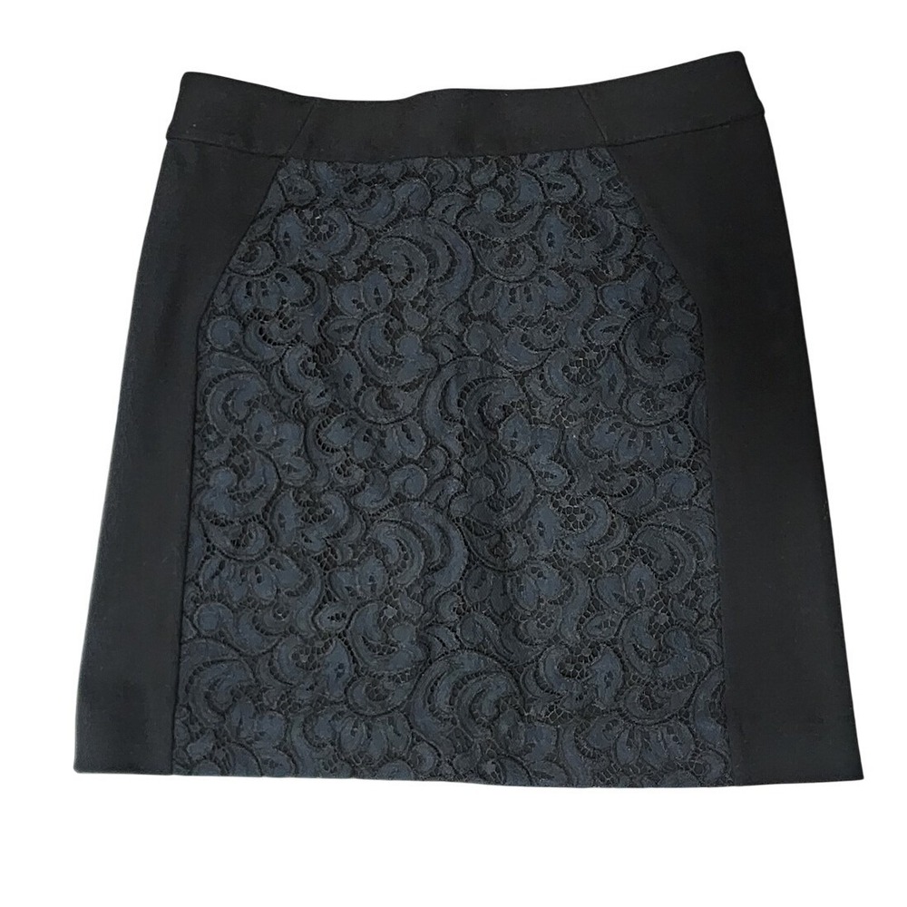 Loft Black‎ Lace Panel Pencil Skirt Cocktail Party Work Feminine Secretary S